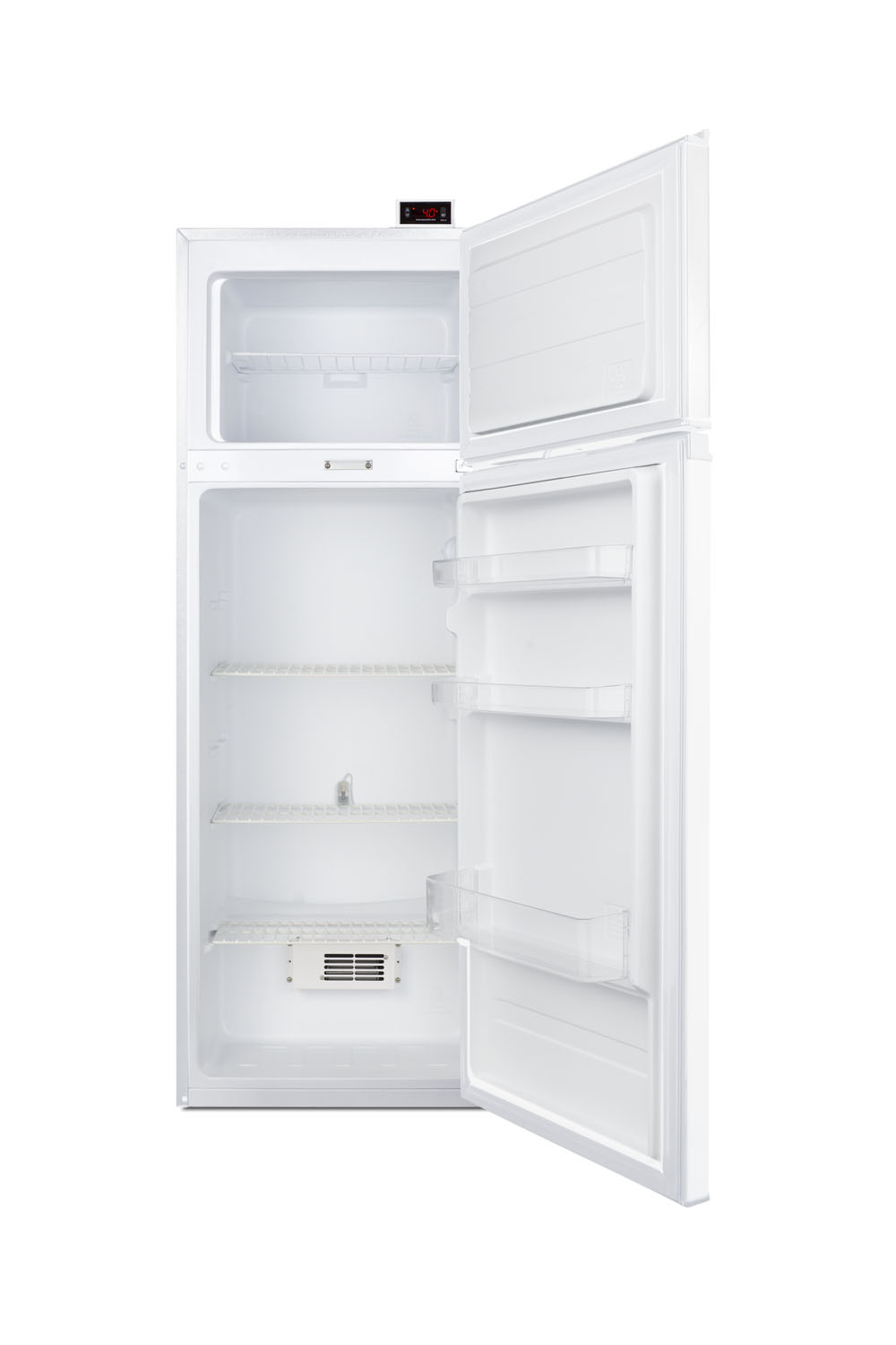 General purpose refrigerator-freezer with digital refrigerator control, internal fan, combination lock, and NIST calibrated alarm/thermometer